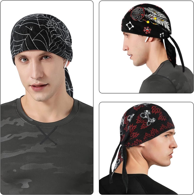 DOCILA 3 Pcs Do Rags for Men Skull Cap Bandana Hat Breathable Helmet Linner Beanie - Image 3